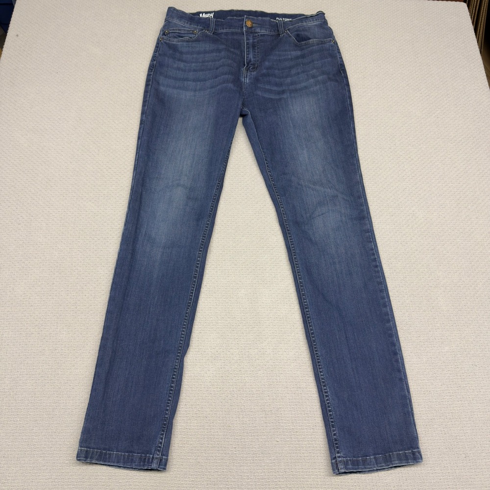 Mugsy Jeans Mens 34x34 Blue Denim Fultons Slim Fit Stretch Faded Casual